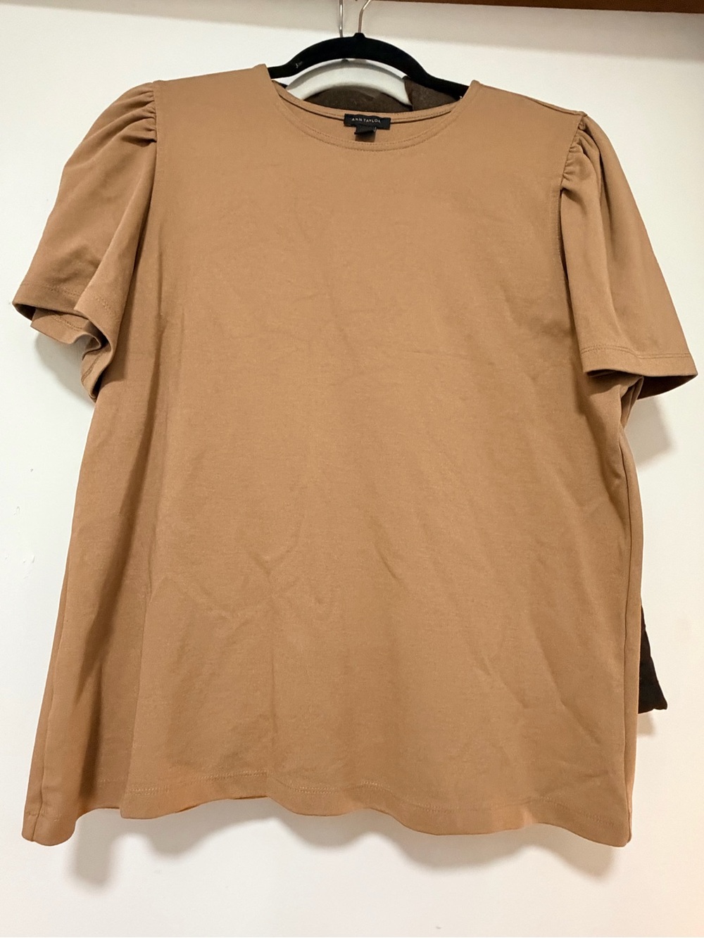 Ann Taylor Camel Puff-Sleeve Knit Top
